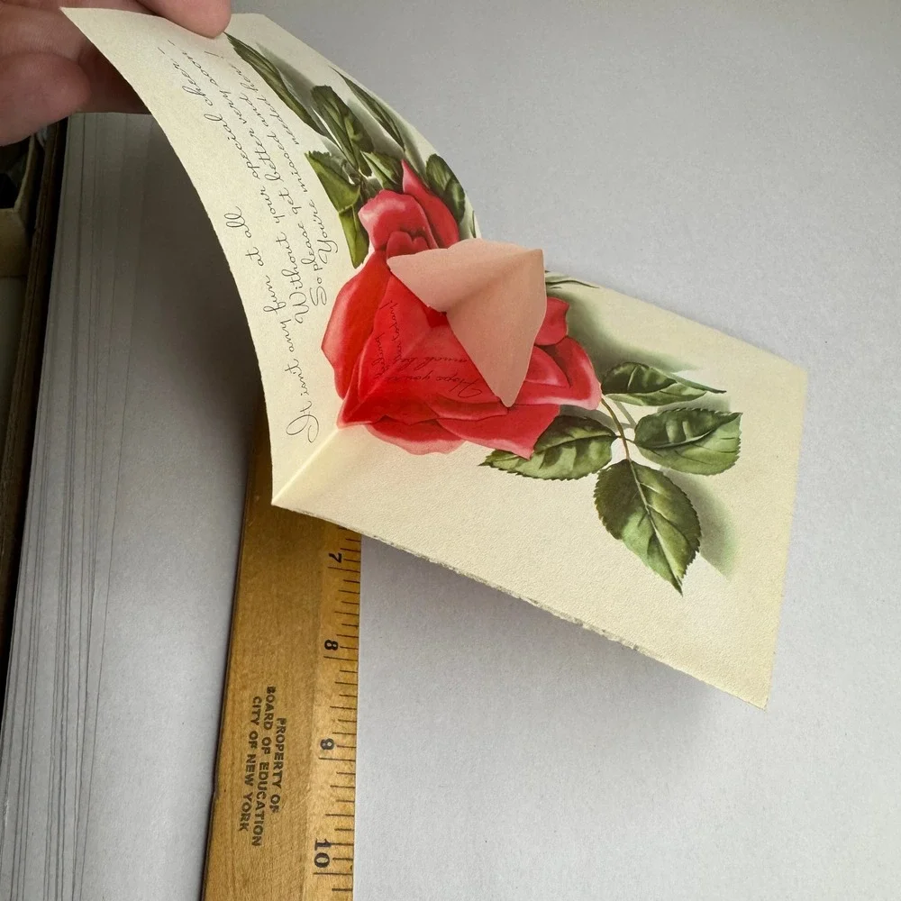 Vintage Get Well Soon Greeting Card Red Rose Pop Up 935105 Made in USA 1950s 60s